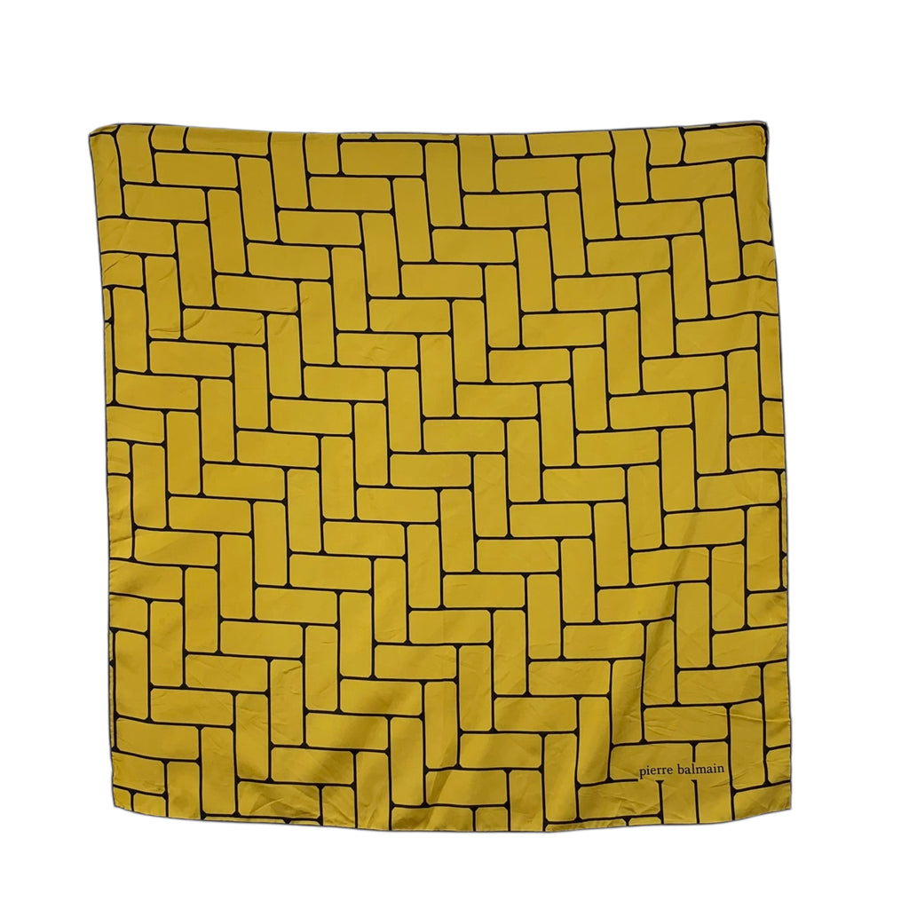 Vintage PIERRE BALMAIN PARIS Geometric Brick Silk Scarf Hand Rolled Shawl Neckerchief Basket Weave Pattern