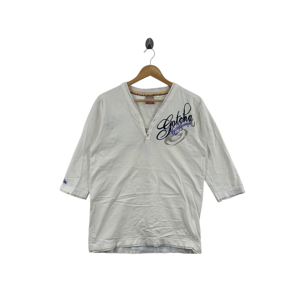 GOTCHA CALIFORNIA Weather Proven Henley Tee Shirt Top Embroidered Logo