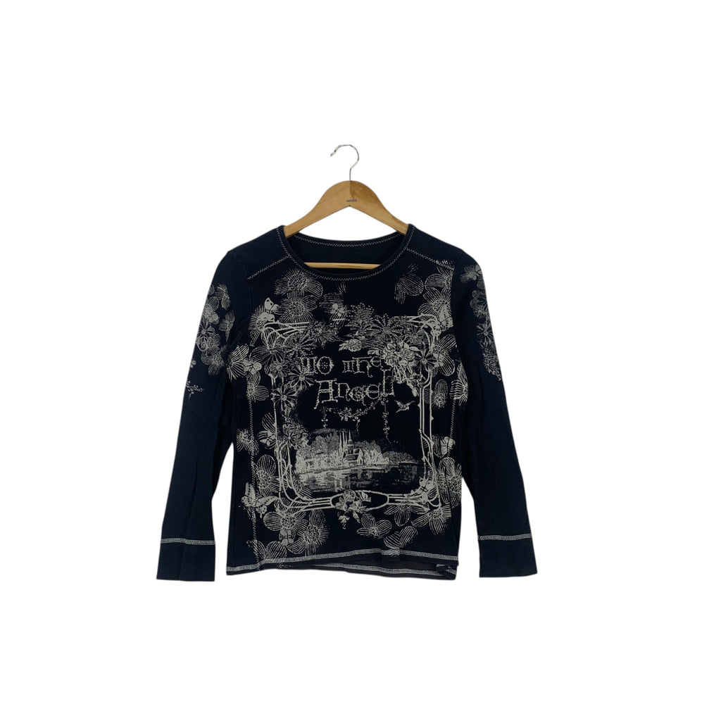 NO MORE ANGEL Rhinestone Over Print Art Painting Tee Shirt Top AOP Long Sleeve