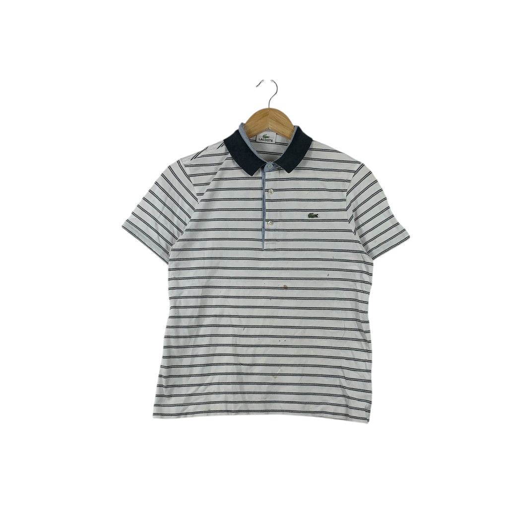 LACOSTE FRANCE Embossed Logo Pocket Polo Tee Shirt Top Stripes Short Sleeve Made In Japan