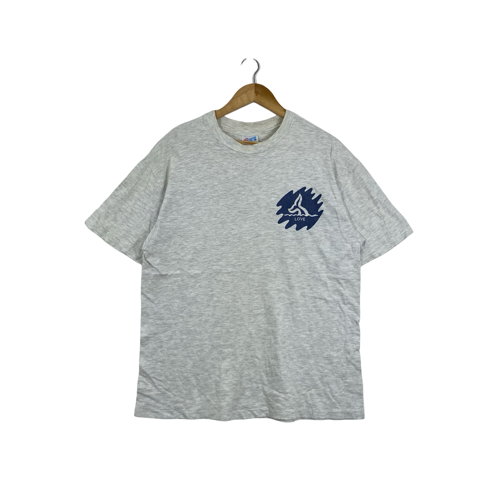 Vintage 80s HANES Heavyweight Heather Graphic Tee Shirt Love Print Single Stitch