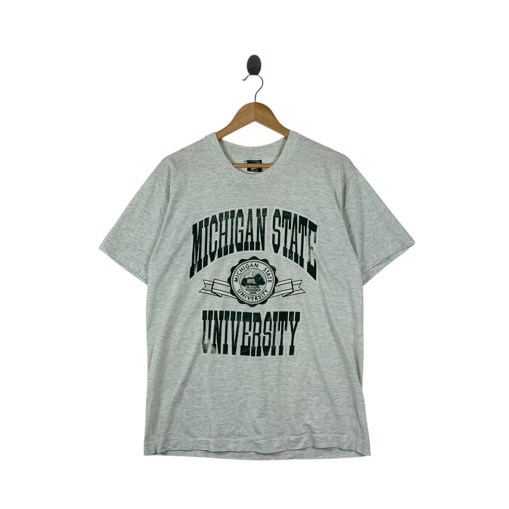 Vintage 80’ MICHIGAN STATE UNIVERSITY Crest Logo Tee Shirt Top Alumni Alma Mater