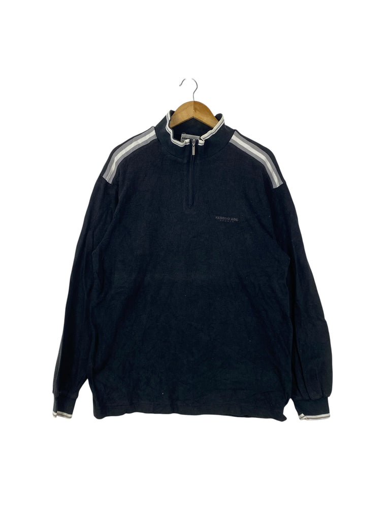Vintage KENSHO ABE Sports 1/4 Zip Pullover Sweatshirt Shoulder Stripes Retro Athletic Track Top