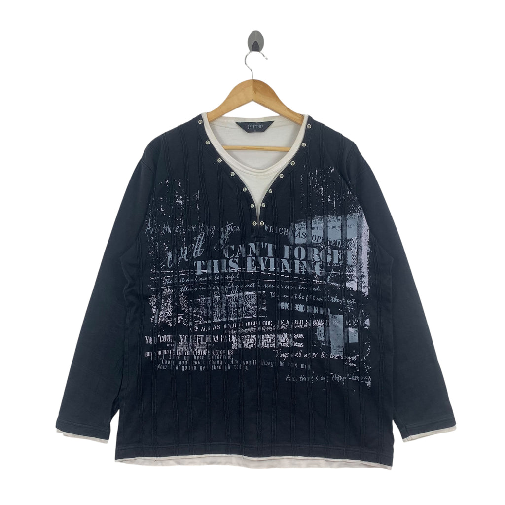 SHIFT UP Japan Distressed Grunge Tee Shirt Top Streetwear Layered Long Sleeve