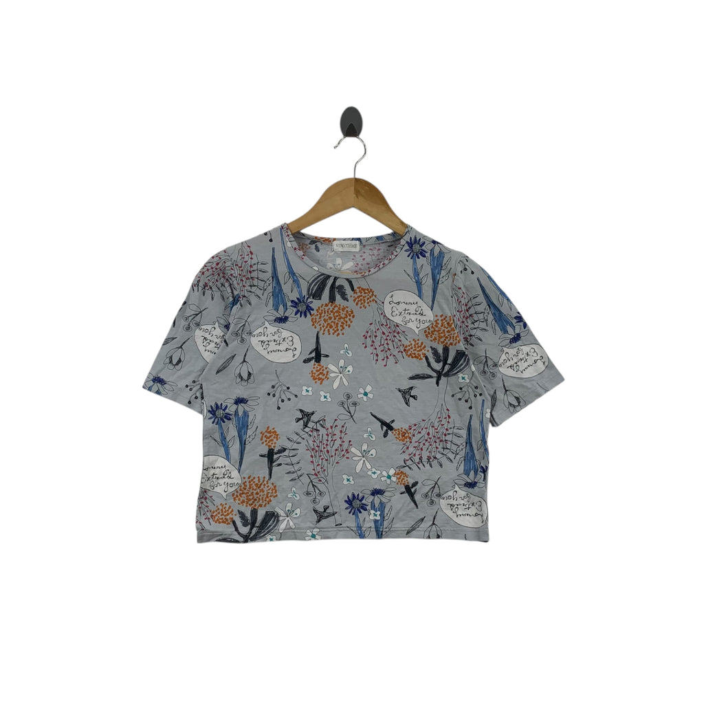 Vintage VINGTIEME PARIS DESIGNER Floral AOP Tee Shirt Cropped Top