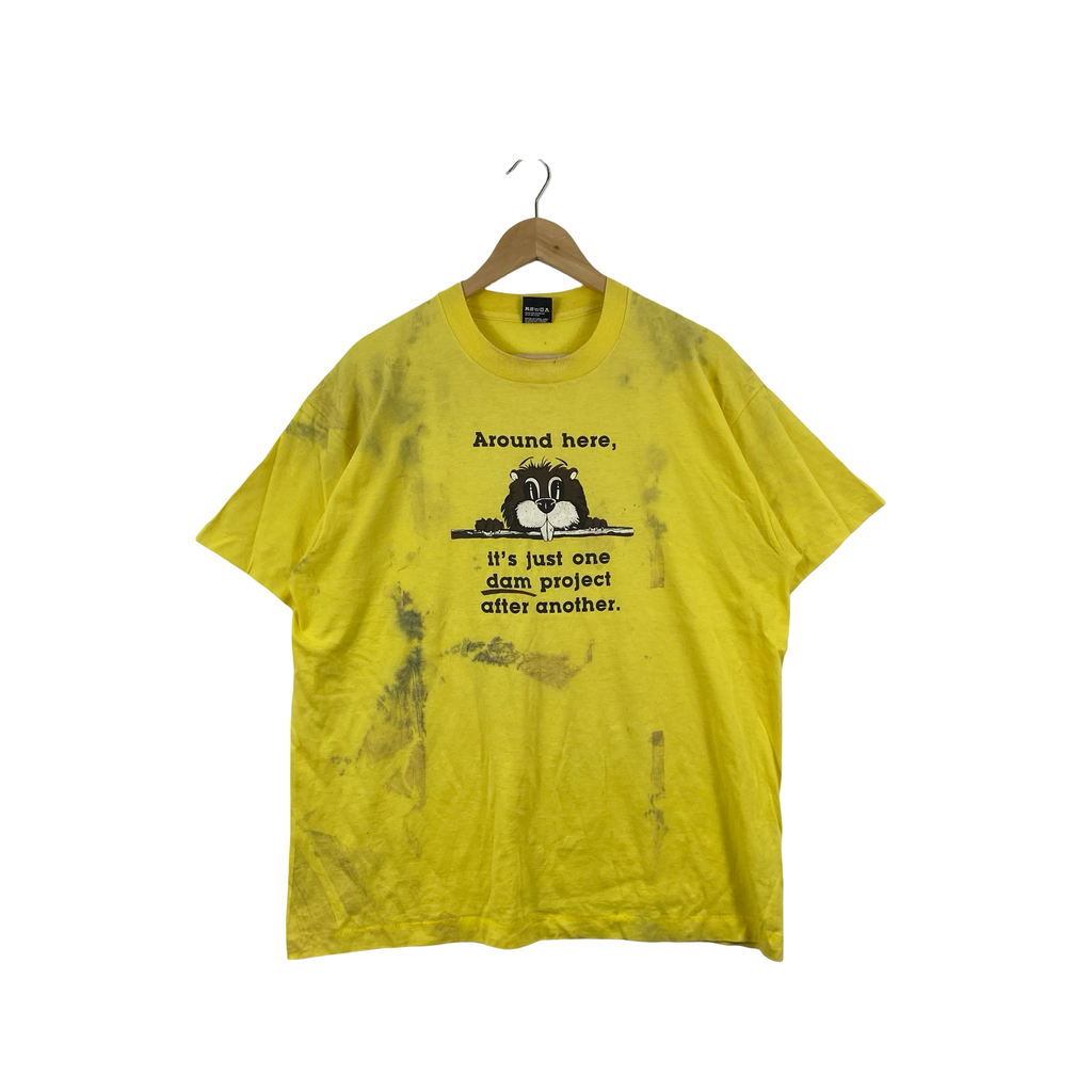 Vintage SCREEN STARS BEST Beaver Graphic Tee Shirt Funny Workwear Humor Single Stitch