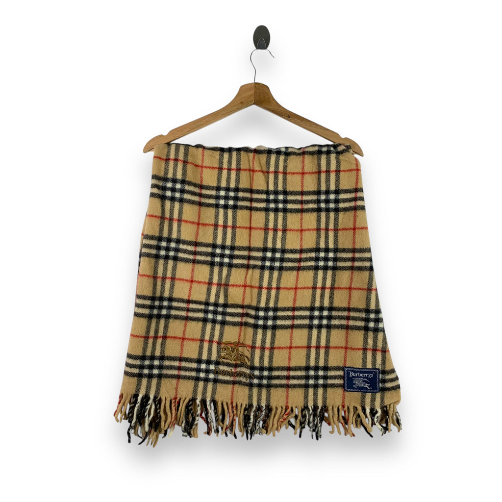 Vintage BURBERRY LONDON Nova Checks Muffler Scarf Shawl Fringes