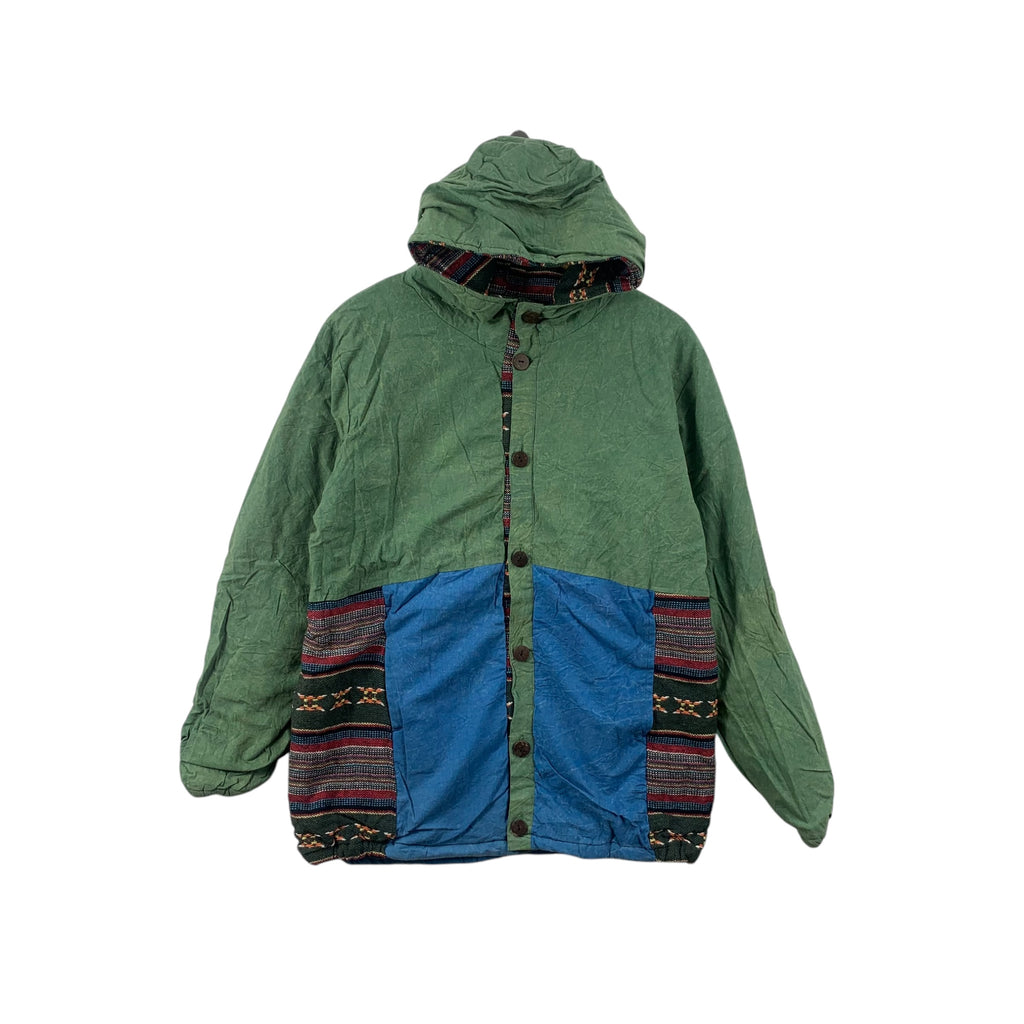 Vintage NATIVE NAVAJO AZTEC Ajara Patchwork Jacket Overcoat Hoodie Windbreaker