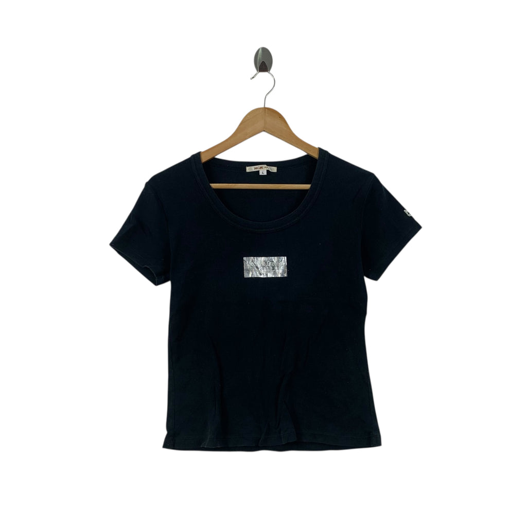 Vintage MCM LEGERE Modern Creation Munich Box Logo Tee Shirt Top Reflective
