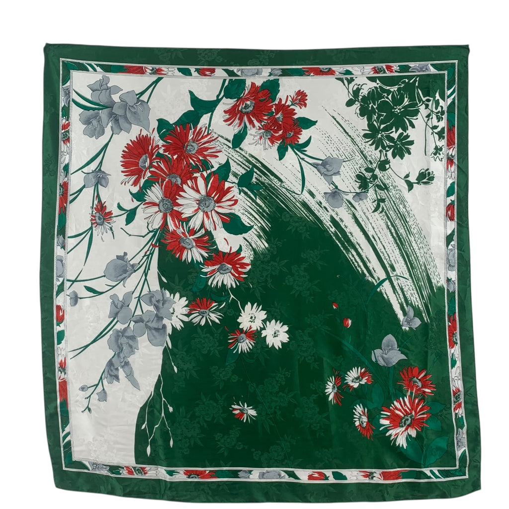 intage DAISY BOUQUET FLORAL Accents Silk Scarf Hand Rolled Shawl Neckerchief