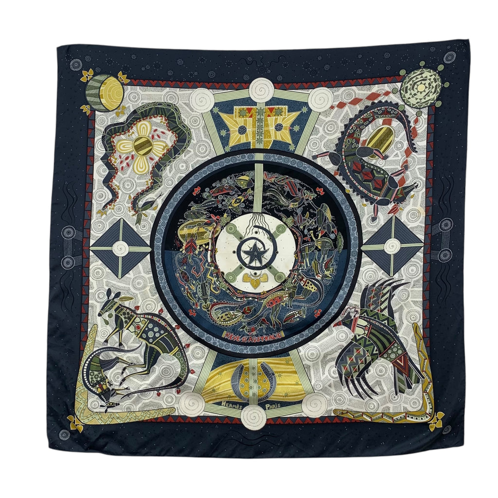 Vintage HERMES PARIS Reve D’Australie Carre Silk Scarf Shawl Hand Rolled Neckerchief Zoe Pauwels