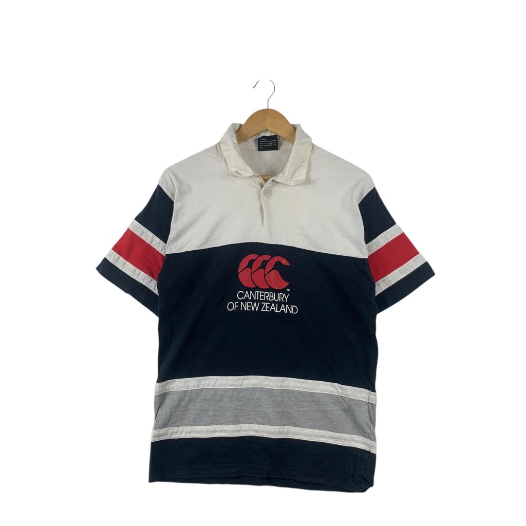 Vintage CANTERBURY NEW ZEALAND Steinlager Rugby Tee Shirt Top Polo Striped