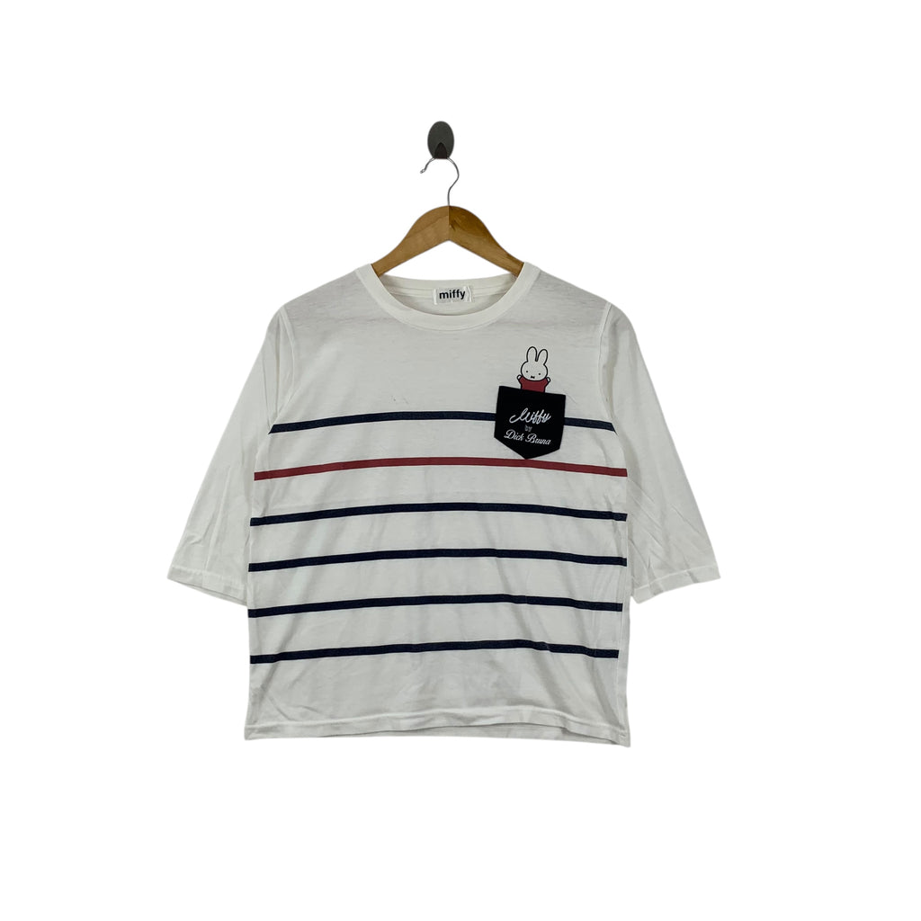 MIFFY DICK BRUNA Cartoon Comic Striped Boxy Tee Shirt Top Pocket Cropped Top