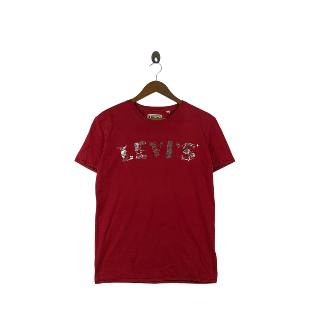 LEVI’S STRAUSS USA Distress Logo Design Red Tee Shirt Top Western Americana