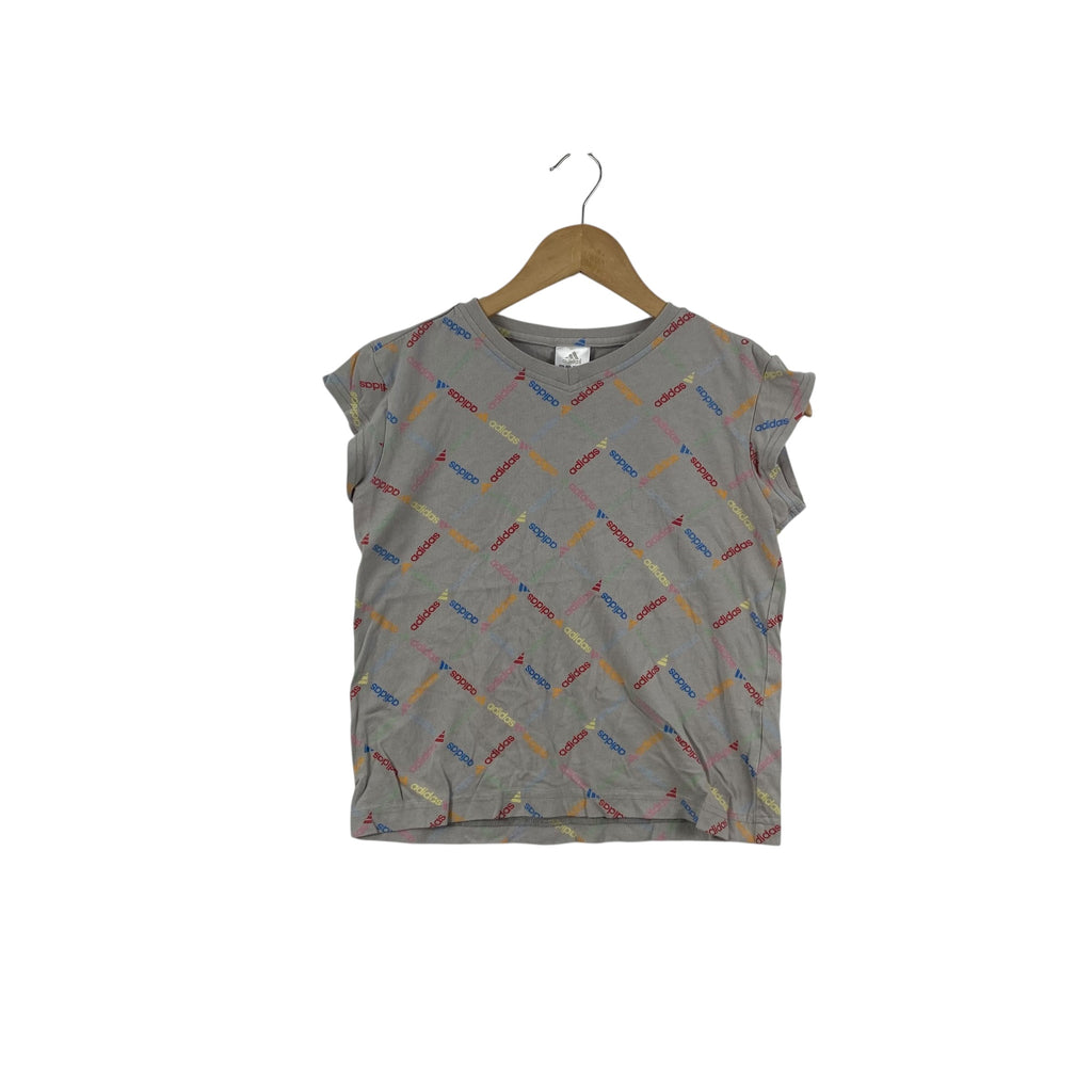 Vintage ADIDAS  All Over Logo Print Tee Shirt Trefoil Graphic Casual Streetwear Y2K