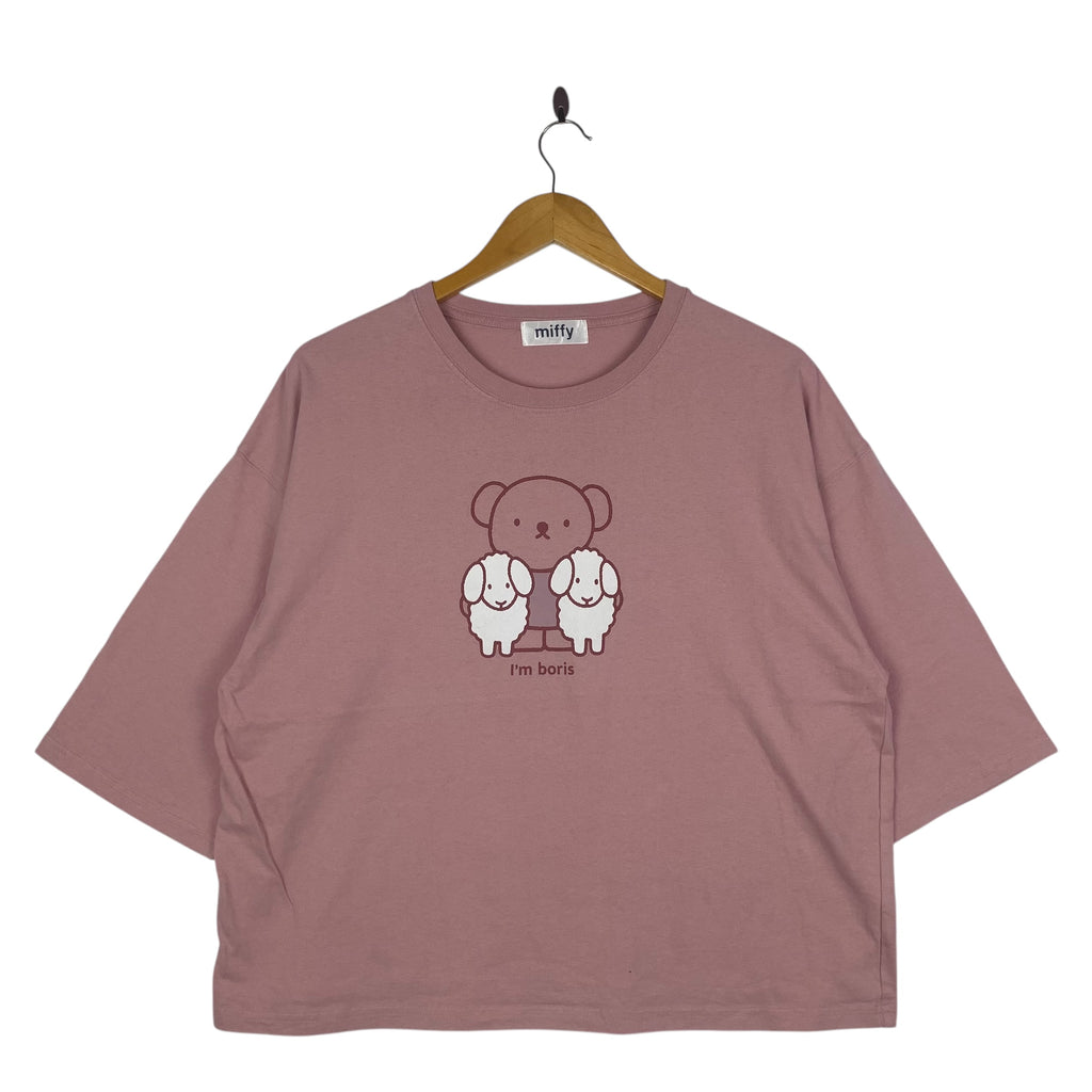 MIFFY I'M BORIS Dick Bruna Cartoon Illustration Baggy Tee Shirt Top Oversize Pink Short Sleeve