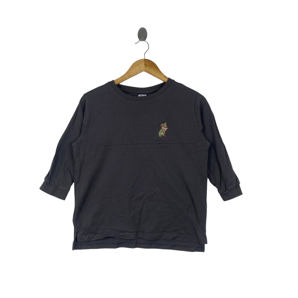 Vintage MOOMIN Character Embroidered  3/4 Sleeve Tee Shirt Minimalist Cartoon Graphic Crew Neck Casual