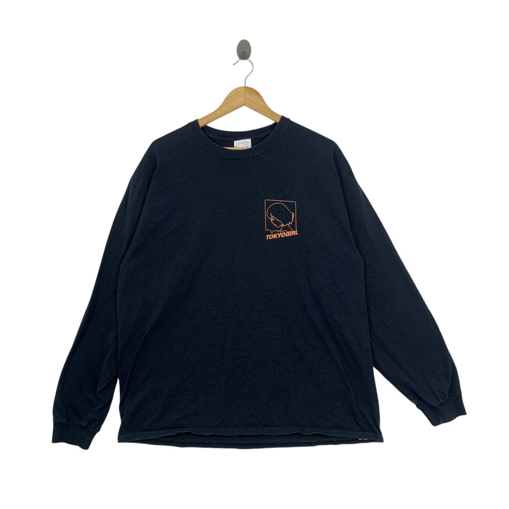 TOKYO GIRL COLLECTION Silk Screen Print Baggy Tee Shirt Top Oversized Long Sleeve