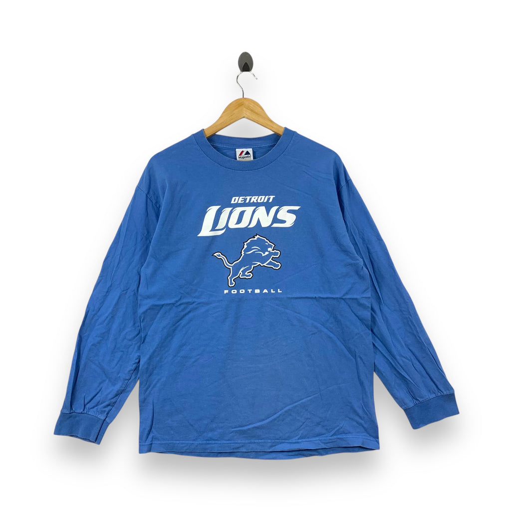 Vintage DETROIT LIONS FOOTBALL NFL Long Sleeve Tee Shirt Majestic Blue top