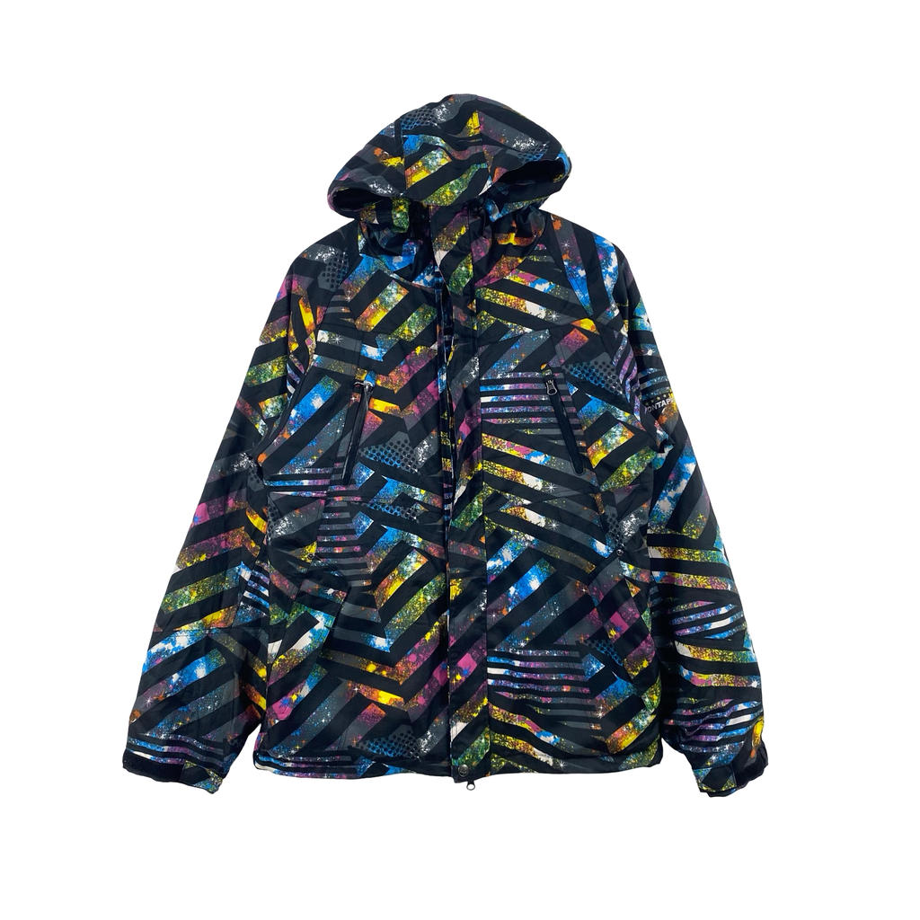 Vintage PONTAPES SNOWBOARD SKI Jacket Geometric Pattern Hooded Winter Outerwear
