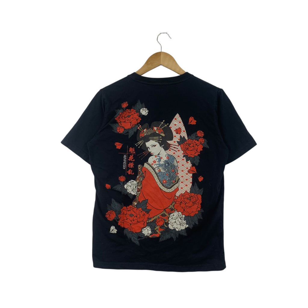 KISSMARK JAPAN GEISHA Sukajan Traditional Art Tee Shirt Top Painting