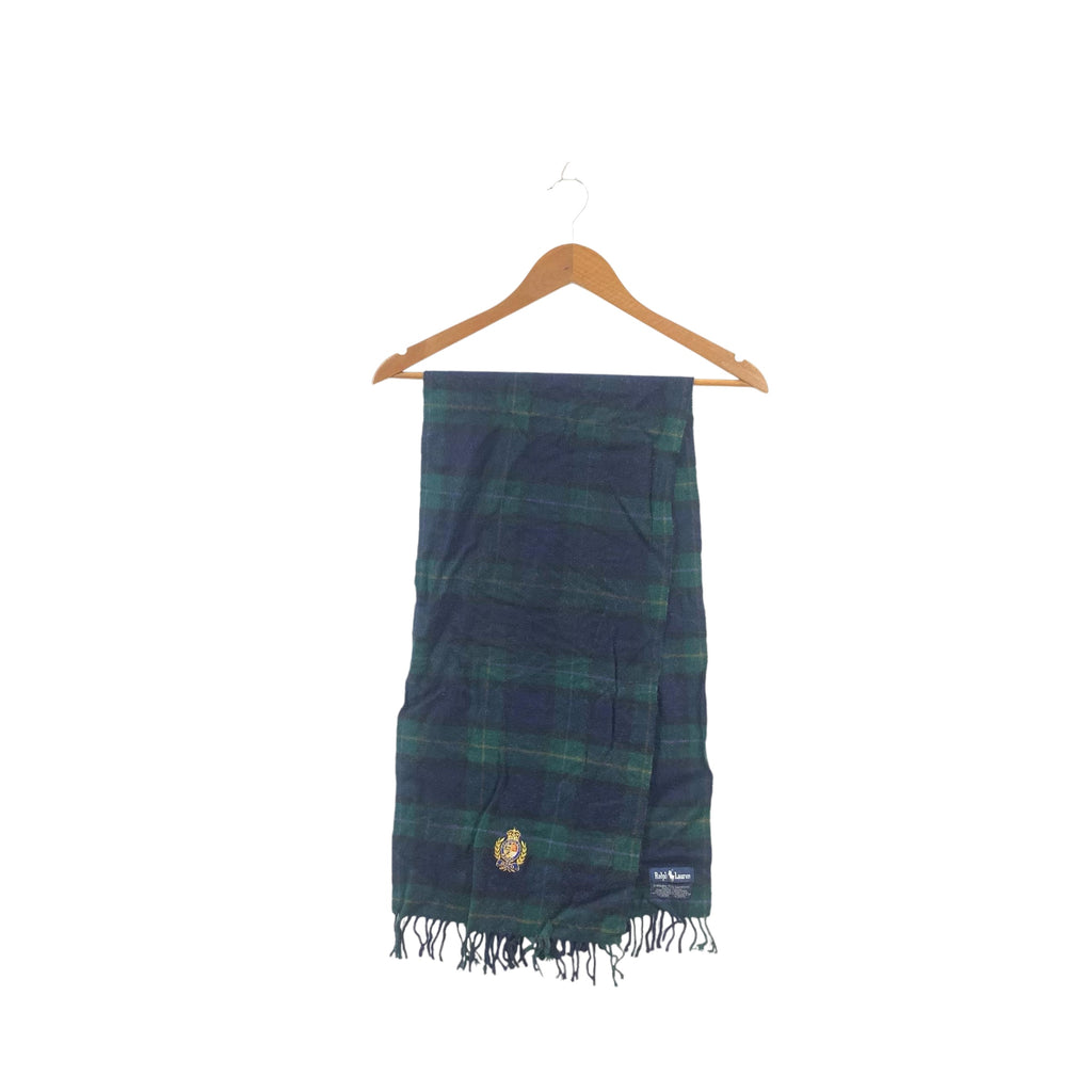 Vintage POLO RALPH LAUREN Cookie Tartan Muffler Scarf Shawl Fringes