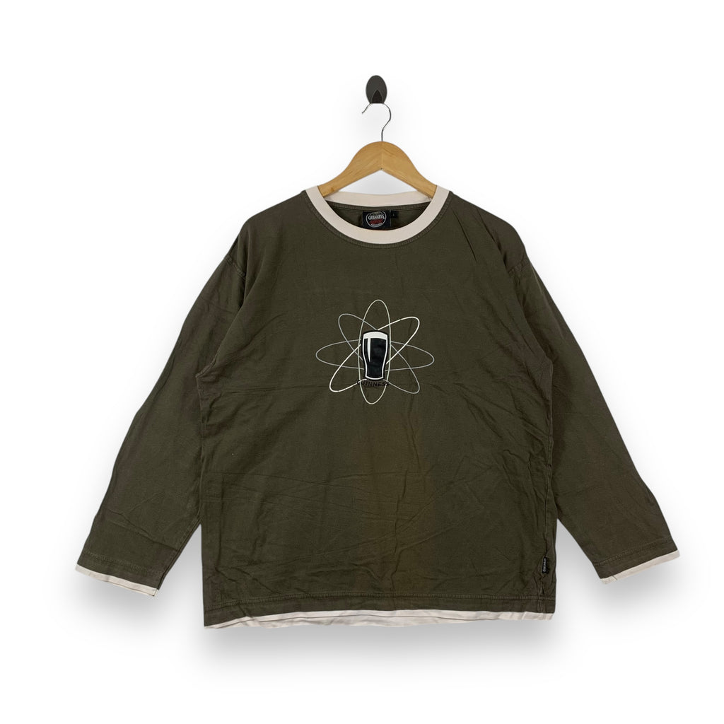 Vintage GUINNESS OFFICIAL MERCHANDISE Tee Shirt Long Sleeve Atomic Pint Graphic Olive Green
