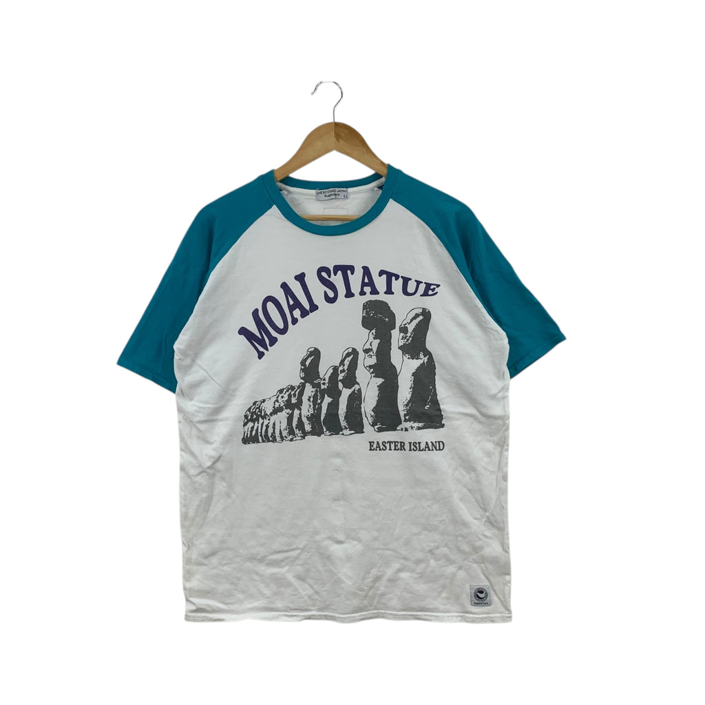 UNESCO NGO JAPAN Moai Statue Easter Island Tee Shirt Top Raglan Preserve