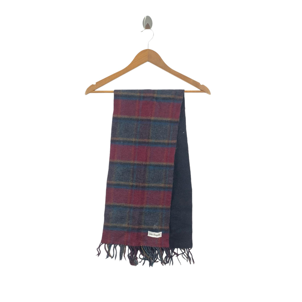 Vintage LAURA BIAGIOTTI TARTAN Plaids Checks Muffler Scarf Shawl Fringes