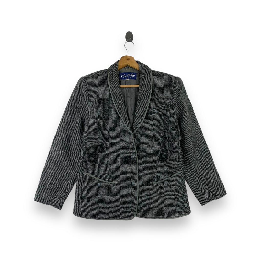 Vintage 80’ THIERRY MUGLER PARIS Herringbone Jacket Wool Blend Structured Coat