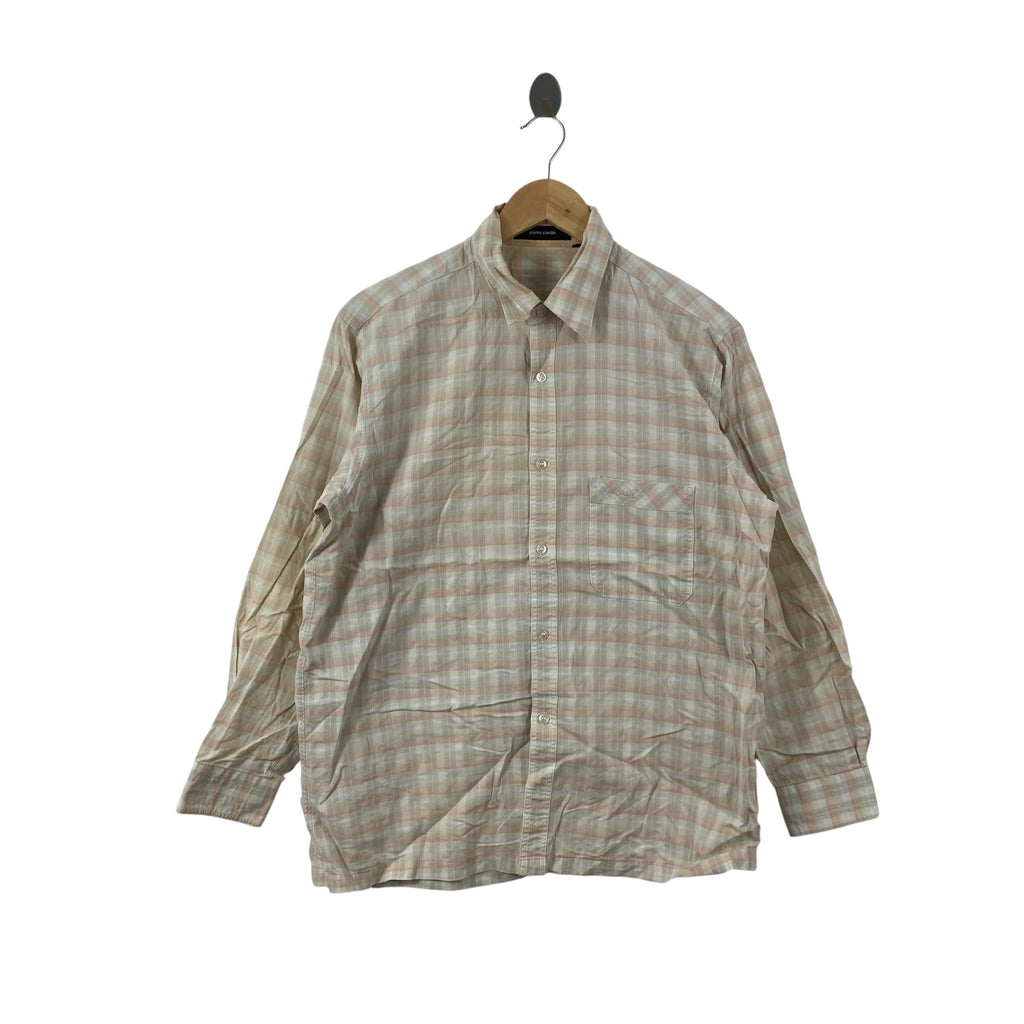 Vintage PIERRE CARDIN Plaid Button Up Shirt Check Long Sleeve Lightweight Casual Classic