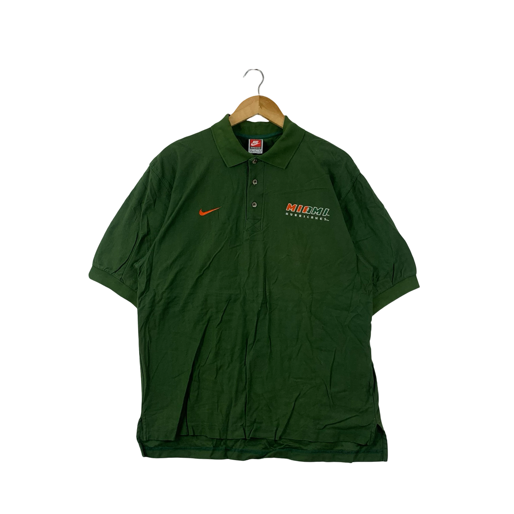 Vintage NIKE x NFL Y2K Miami Hurricanes Football Polo Tee Shirt Top Team Champion