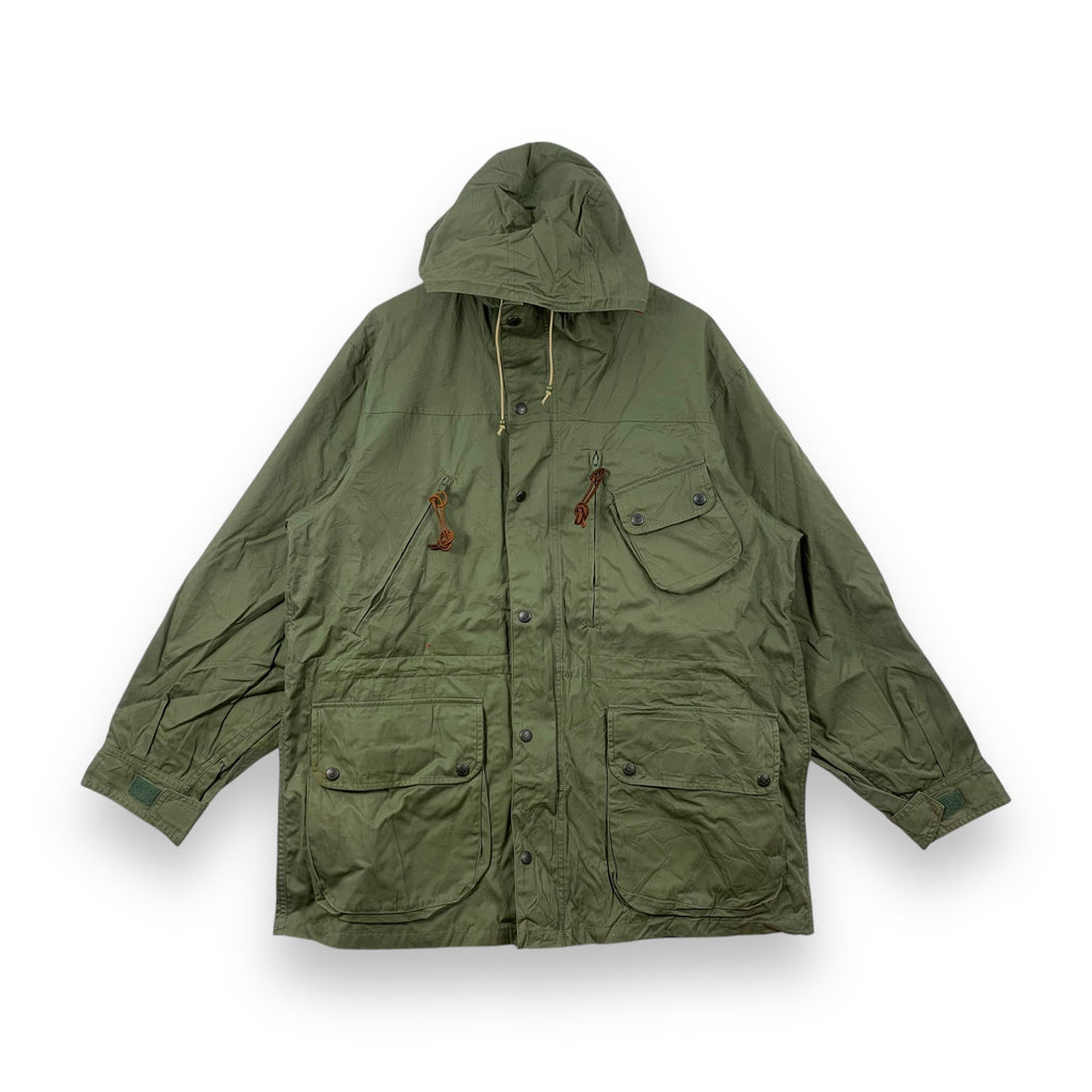 Vintage ARGYLE CLUB Great Outdoors Utility Hooded Field Jacket Military Green Parka Orange Lining Coat