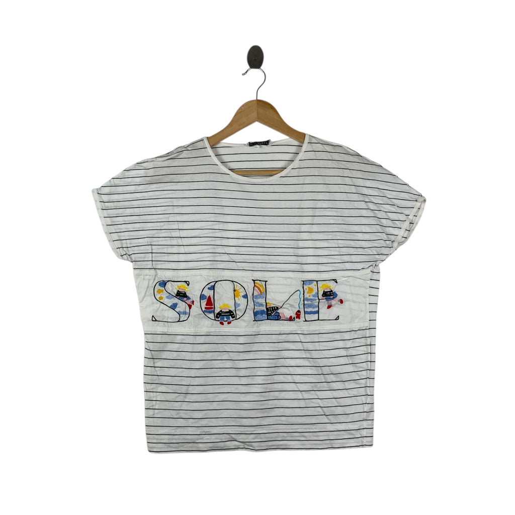 Vintage LUV TRICOT MILANO Made In Italy Sole Logo Tee Shirt Top Embroidered