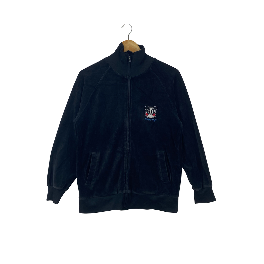 LOVERS HOUSE PANDA Embroidered Velvet Velour Full Zip Track Jacket High Neck Ribbed Cuff Style