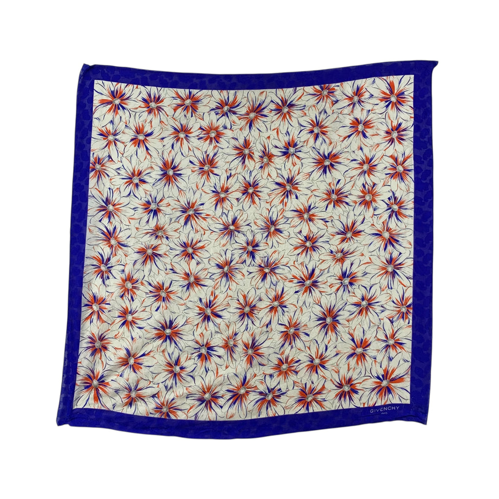 Vintage GIVENCHY PARIS Floral Daisy Bold Border Silk Scarf Shawl Hand Rolled Neckerchief