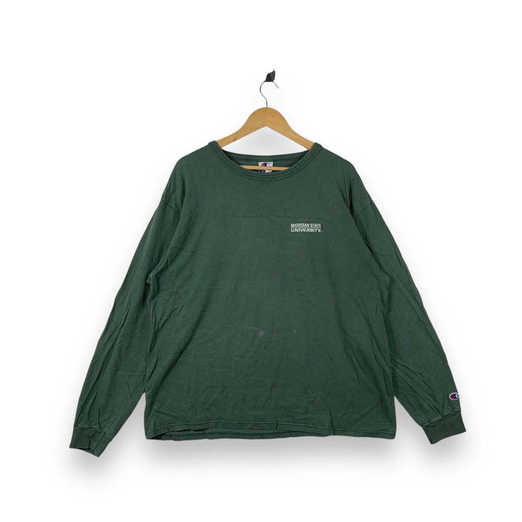 Vintage 90’ CHAMPION MICHIGAN State University Tee Shirt  Long Sleeve Green Made In USA