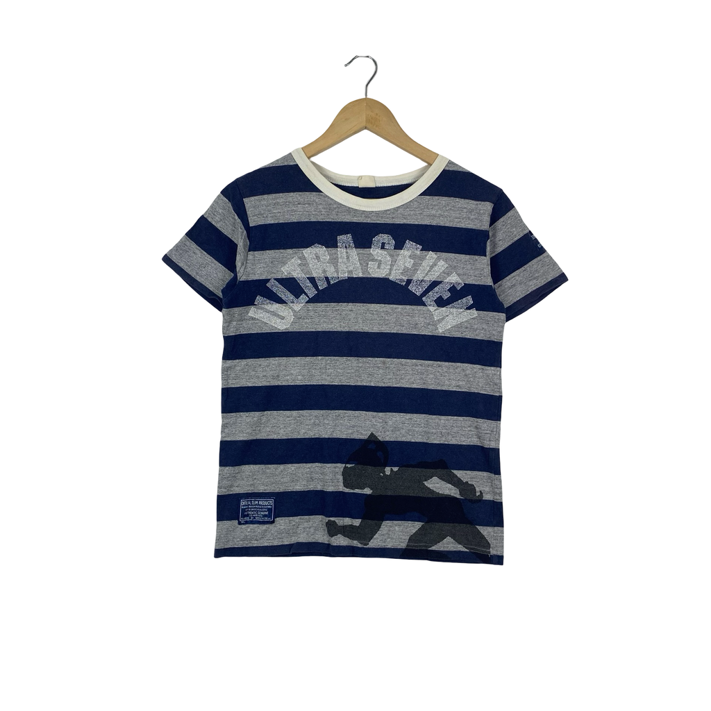 Vintage ULTRASEVEN  Striped Graphic T-Shirt Official Team Border Tokusatsu