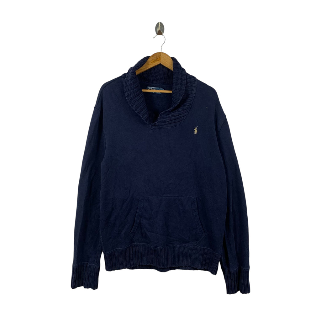 Vintage POLO RALPH LAUREN Shawl Collar Kangaroo Pocket Sweater Sweatshirt Pullover Small Pony
