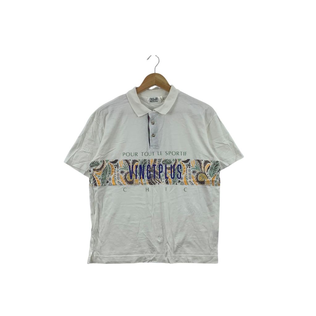 Vintage VINGT PLUS CREATION Paris Paisley Polo Tee Shirt Top Pour Tout Le Sportif