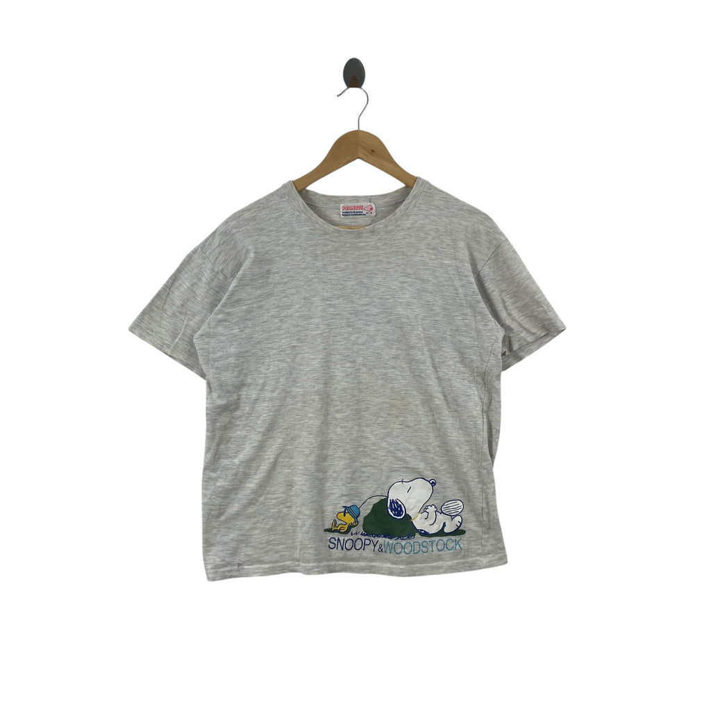 Vintage PEANUTS SNOOPY & WOODSTOCK Embroidered Tee Shirt Crewneck RareY2K Cartoon Graphic Casual Streetwear