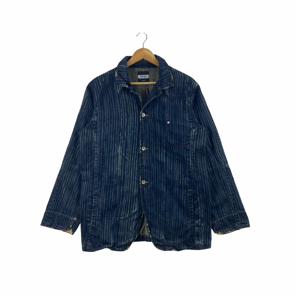 Vintage DVOPL POWER To The People Indigo Striped Denim Chore Jacket