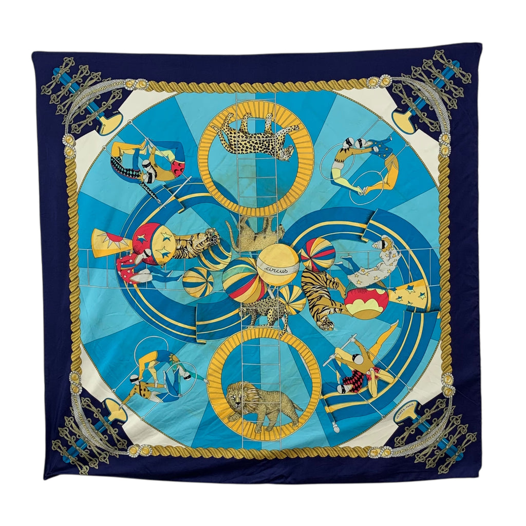 Vintage HERMES PARIS CIRCUS Annie Faivre Silk Scarf Shawl Hand Rolled Neckerchief