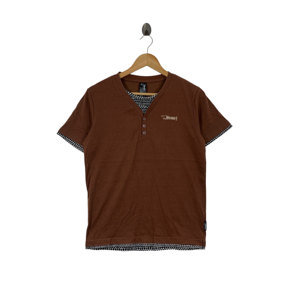BEAR USA AZTEC Navajo Native Henley Embroidered Logo Tee Shirt Top