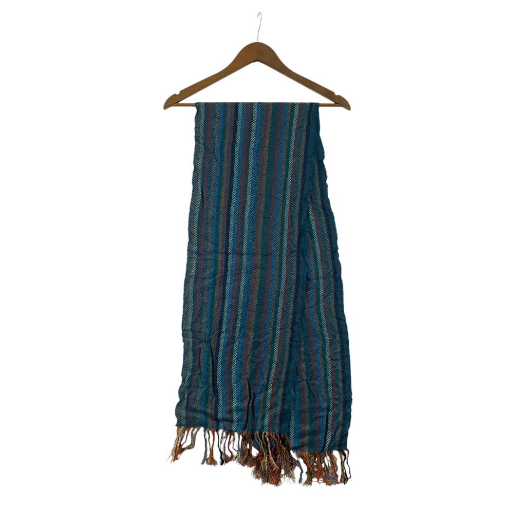 Vintage JAPAN TRADITIONAL HERRINGBONE Monogram Muffler Scarf Shawl Fringes
