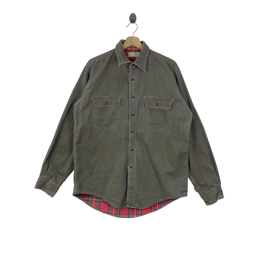Vintage L.L.BEAN Button Up Work Shirt Jacket Red Tartan Plaid Flannel Lined Utility Overshirt Outdoorsman Heritage Casual