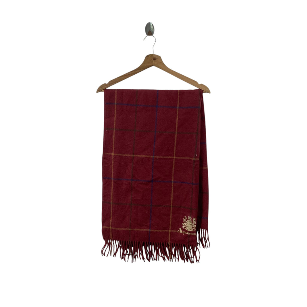 Vintage AQUASCUTUM LONDON Plaids Checks Tartan Muffler Scarf Shawl Fringes