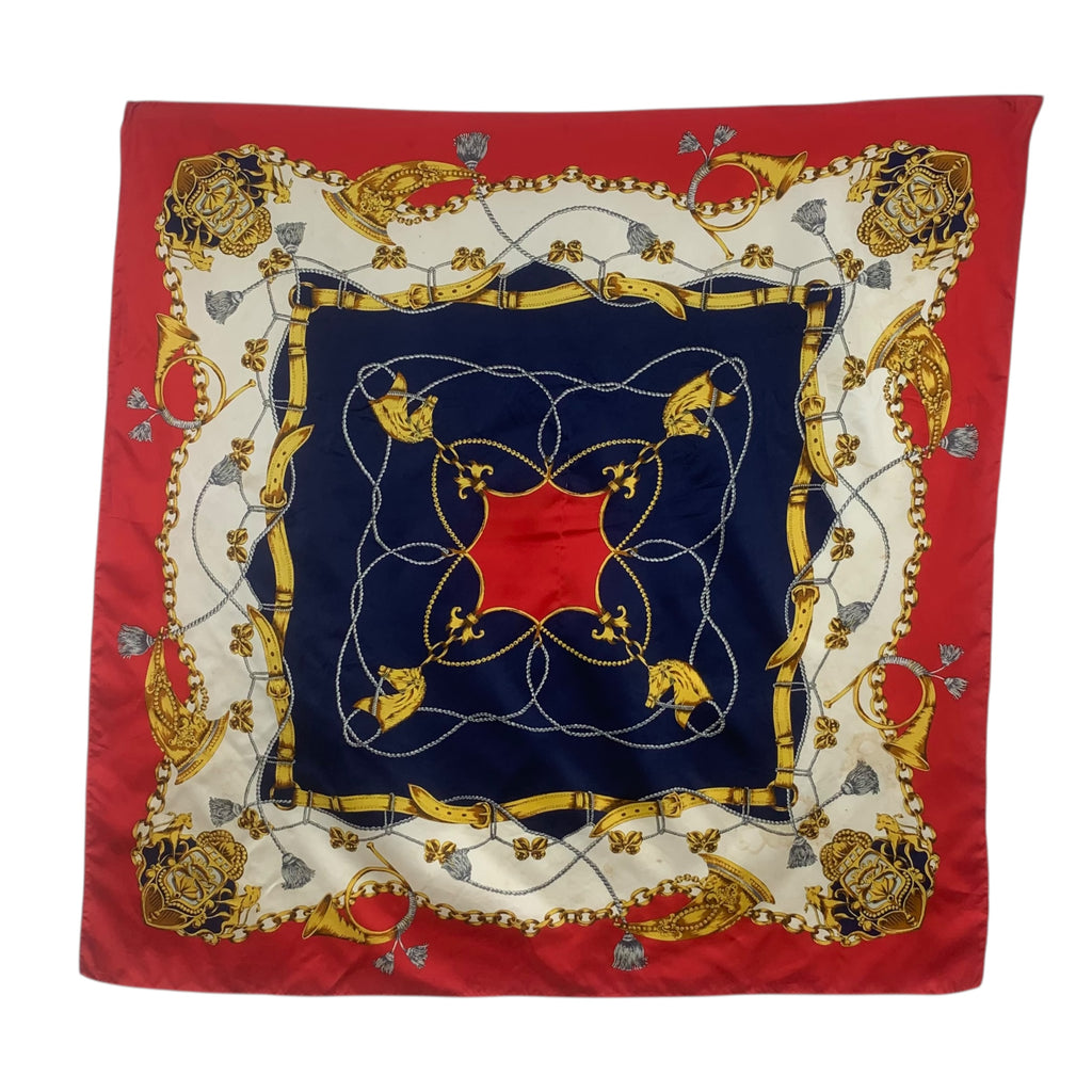 Vintage EQUESTRIAN BAROQUE HORSE Reins Regal Silk Scarf Hand Rolled Shawl Neckerchief