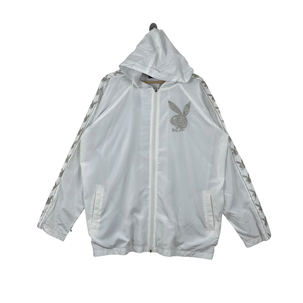 Vintage PLAYBOY BUNNY Hooded Track Jacket Logo Full Zip Lightweight Windbreaker Streetwear  Athletic Sportswear