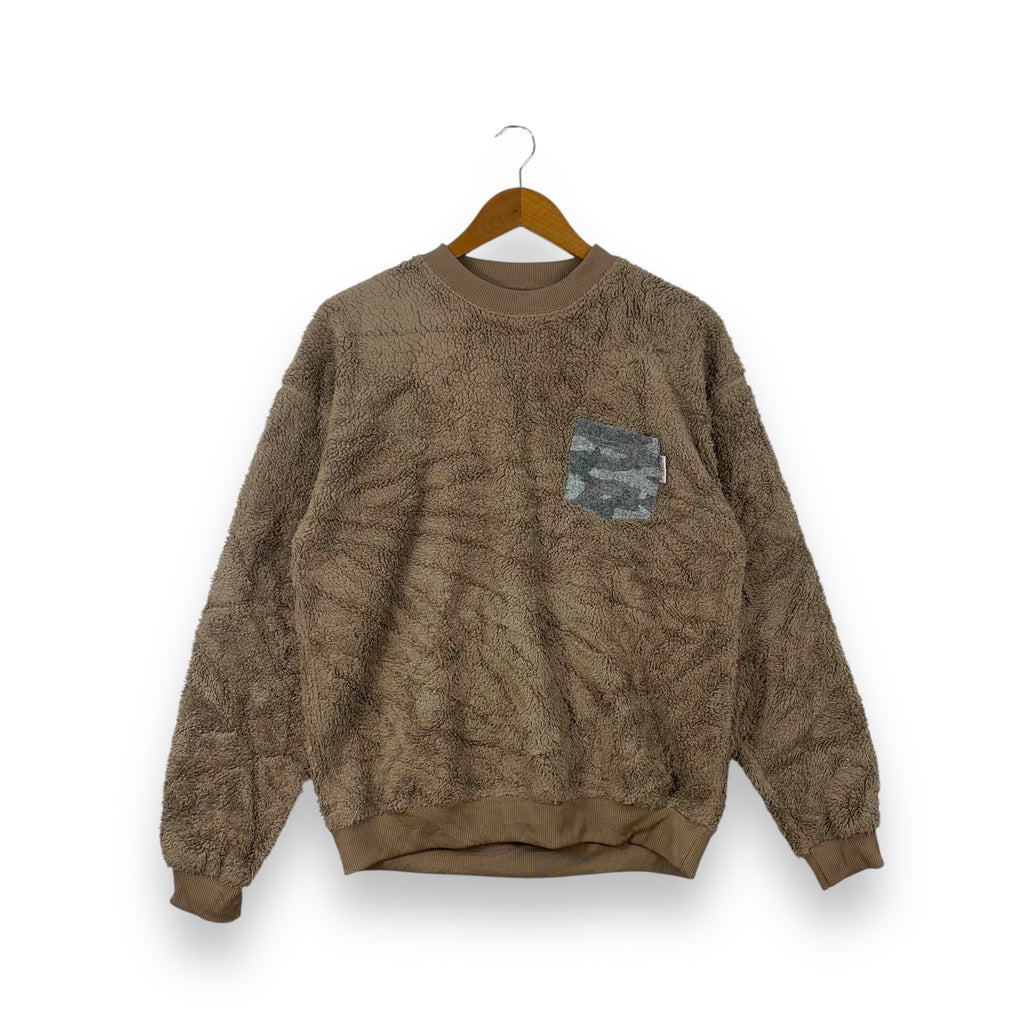 HARRIS TWEED x URBAN RESEARCH Pocket Fleece Sweatshirt Brown Sherpa Pullover Sweater